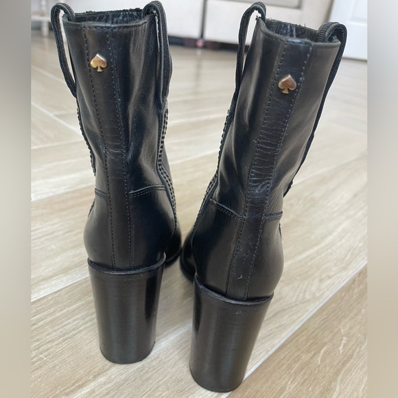Kate Spade Black Leather Stacked Heel mid Calf Ankle Boots - Picture 4 of 12